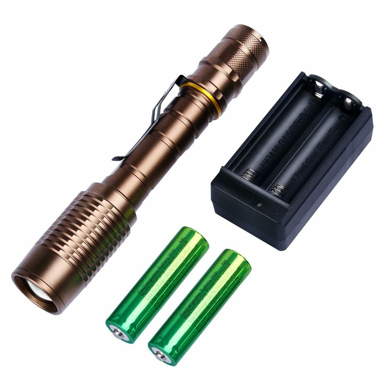 2 Pack Rechargeable Led Flashlight T6 Tactical Torch + 18650 Battery + Charger