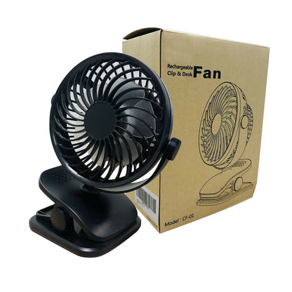 360° Degree Rotation Portable Clip Fan 4 Speed Rechargeable Battery Clip On Desk