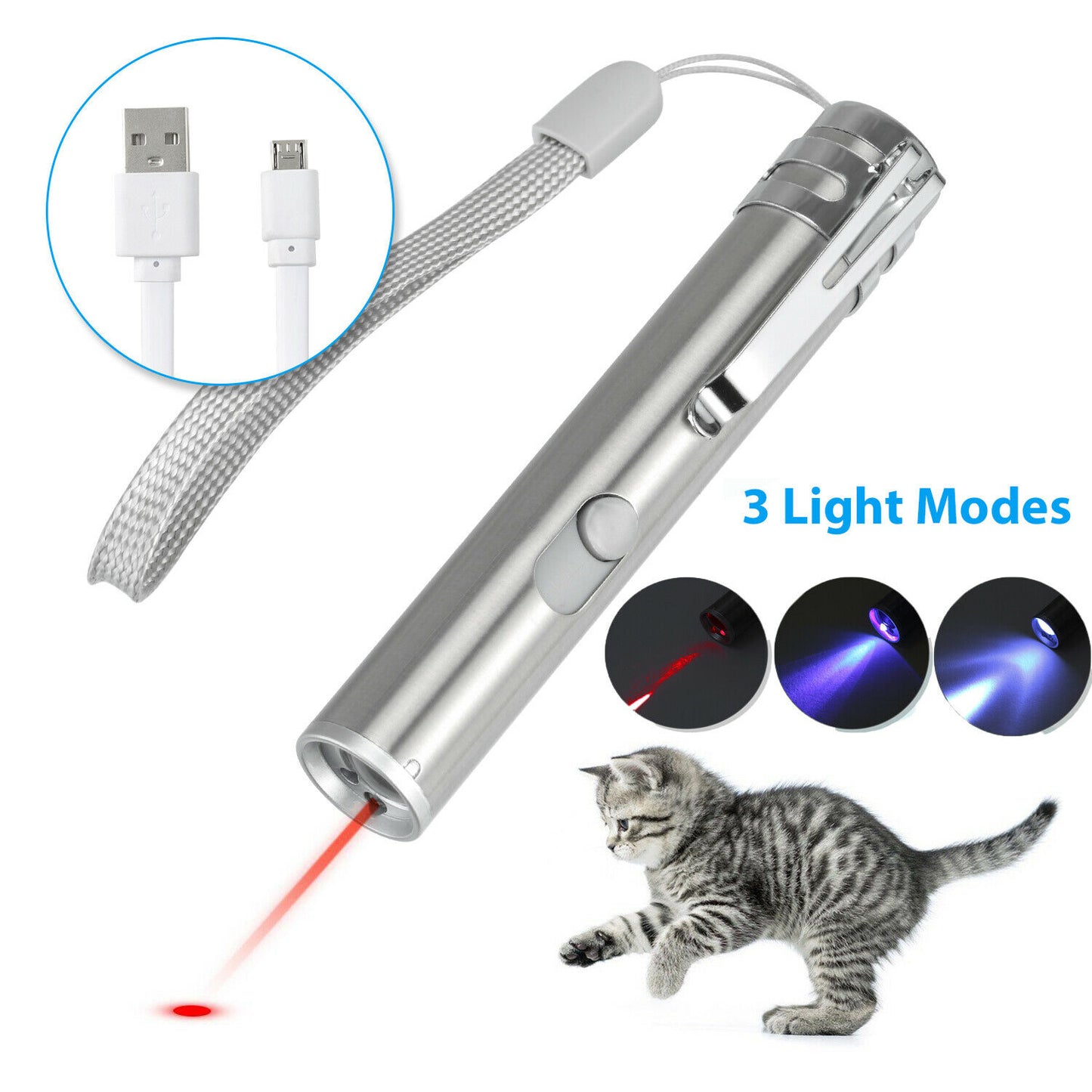 3 en 1 linterna UV roja recargable del juguete del animal doméstico del gato para la linterna del juguete del animal doméstico del perro del gato