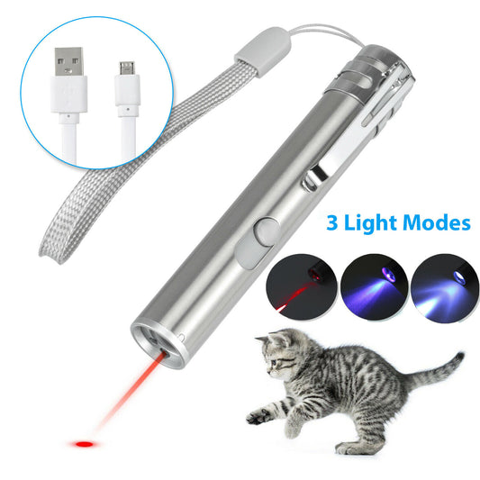 3-in-1-Spielzeug für Katzen und Haustiere, wiederaufladbar, rote UV-Taschenlampe für Katzen, Hunde, Haustierspielzeug, Taschenlampe