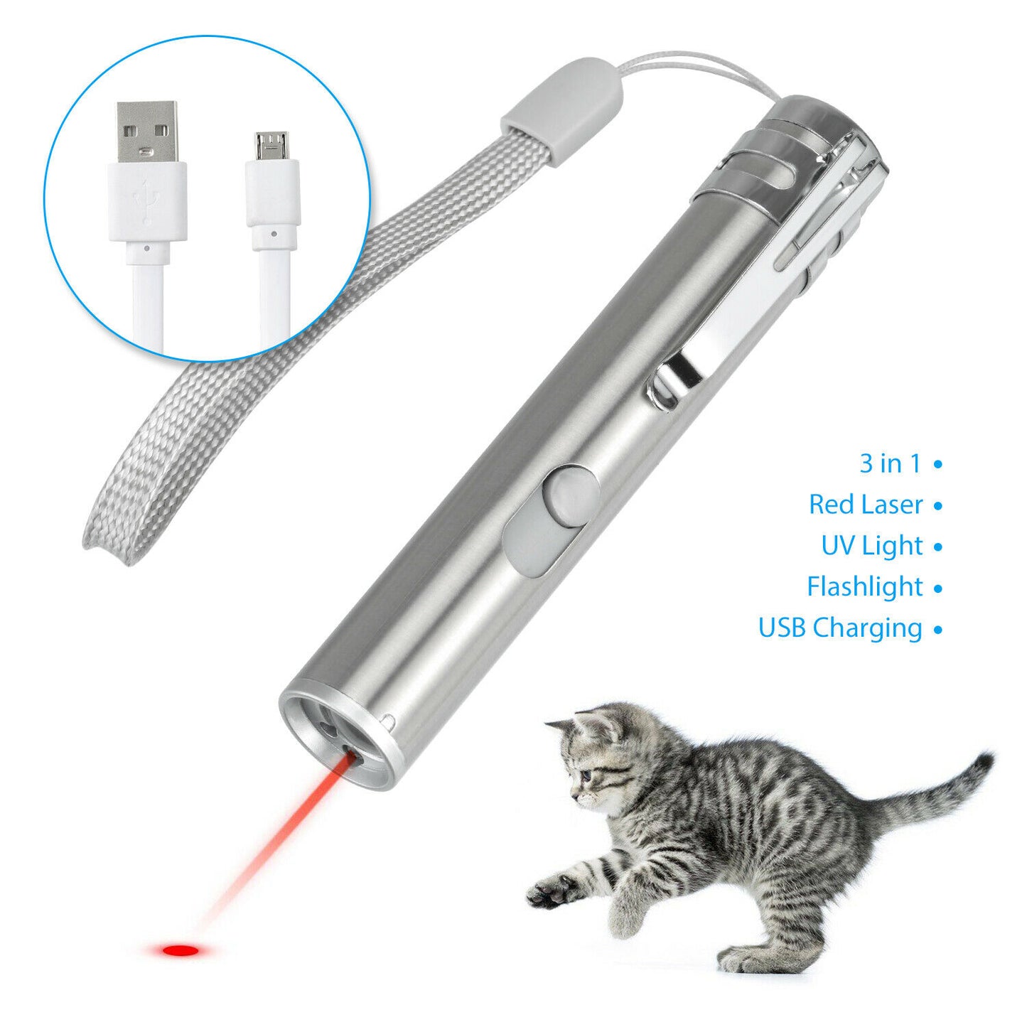 3 in 1 Cat Pet Toy Rechargeable Red UV Flashlight for Cat Dog Pet Toy Flashlight