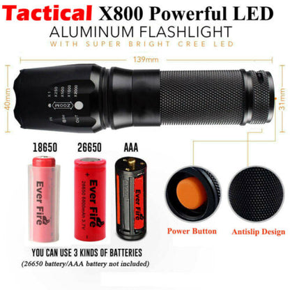 Potente linterna LED 250000LM T6 LED antorcha militar táctica con zoom