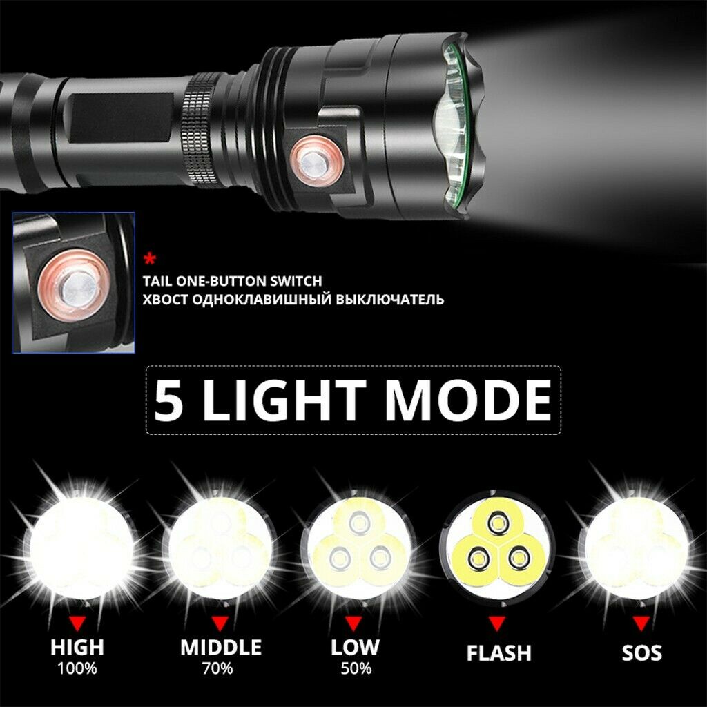 Linterna LED ultrabrillante Antorcha 3 * XHP70 Antorcha Lámpara impermeable recargable USB