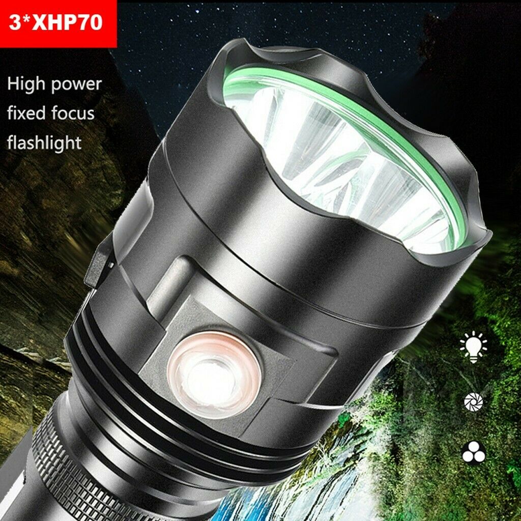 Ultra Bright LED Flashlight Torch 3*XHP70 Torch USB Rechargeable Waterproof Lamp