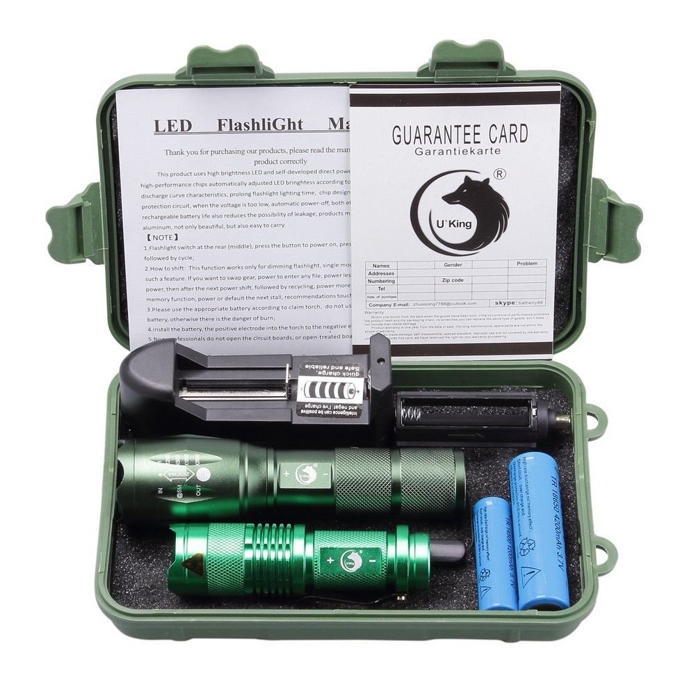 Tactical 9000LM Zoom T6 LED Flashlight +18650 Battery + Charger +Case
