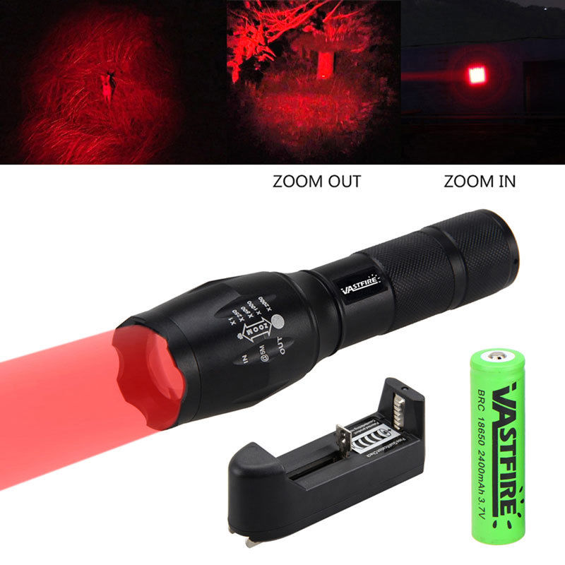 Linterna LED XPE con 5 modos de enfoque, linterna con zoom, luz roja/verde, juego de linterna para caza