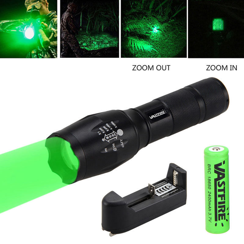 Linterna LED XPE con 5 modos de enfoque, linterna con zoom, luz roja/verde, juego de linterna para caza