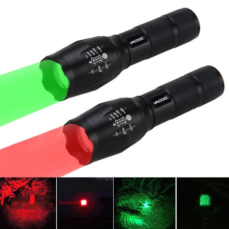 LED XPE 5 Mode Focus Zoomable Flashlight Torch Red/Green Light Flashlight Set for Hunting