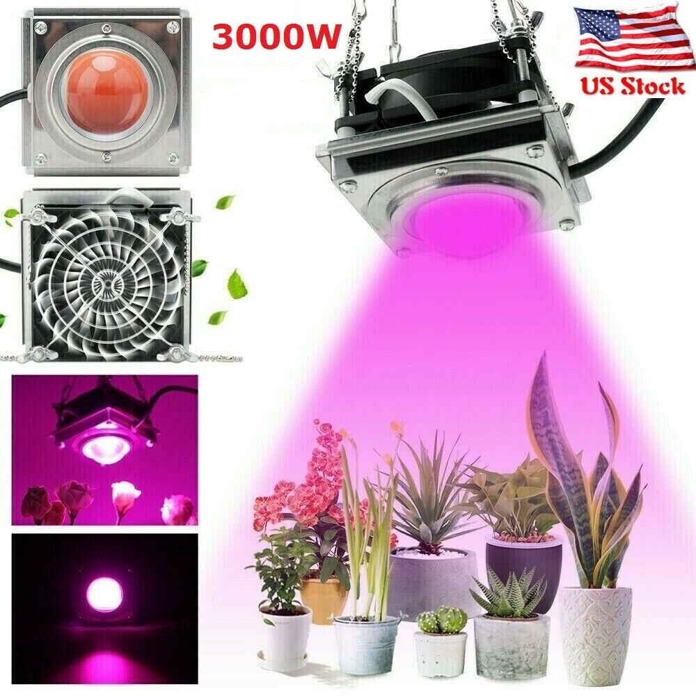 3000W COB LED Grow Light Full Spectrum Lamp Cooling Fan For Hydroponic Veg Plant