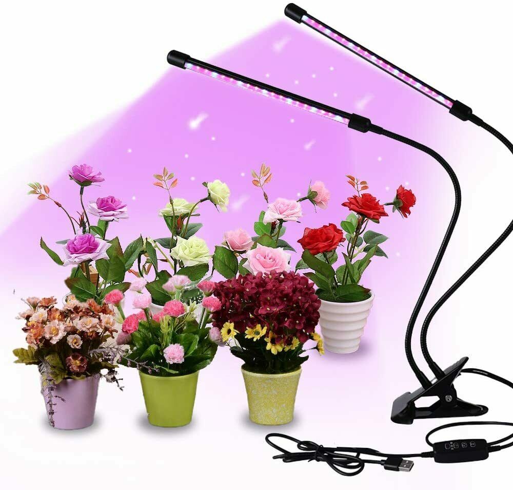 Plant Grow Dimmable 2/3/4 Head Light 54 LED Hydroponics Gooseneck Red/Blue Lamp