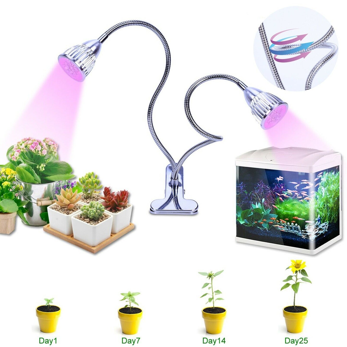 Planta LED crece luz cuello de cisne planta de interior crece jardín hidropónico ajustable