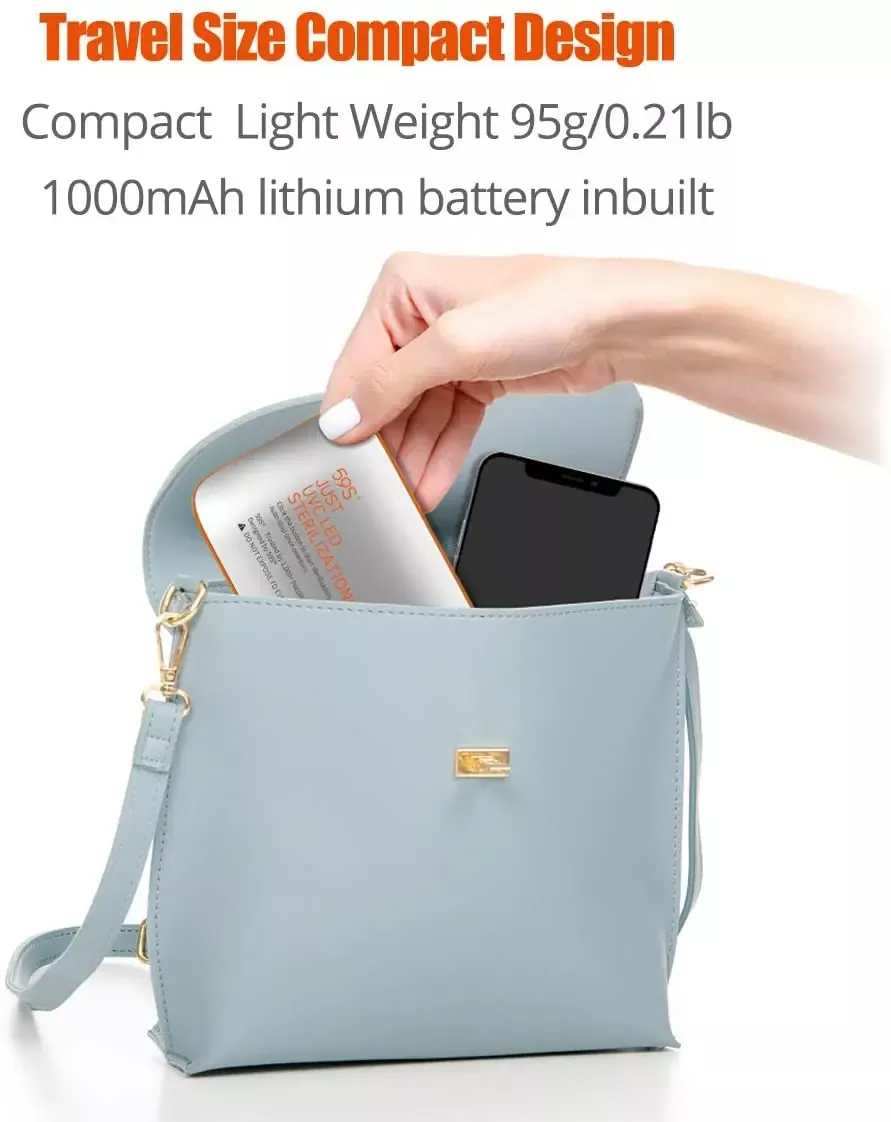 Portable Mini UV Light Sanitizer Powered by 6x UVC LED Anti-Germ Rate Up for Cell Phone Watches, Jewelry, Glasses