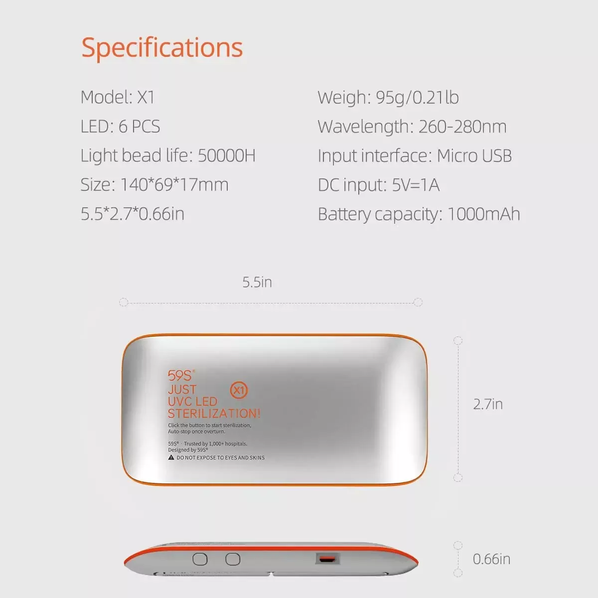 Mini desinfectante portátil con luz UV, alimentado por 6x LED UVC, tasa antigérmenes aumentada para relojes de teléfonos móviles, joyas y gafas