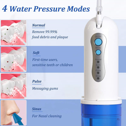 240ML Portable and Rechargeable IPX7 Waterproof 4 Modes Water Flosser Oral Irrigator